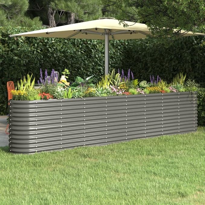 Garden Raised BedBalcony Planter BedsModern DesignGarden DecorationBackyard Raised BedsHerb PlantersHerb Plantersfor PatioCourtyardBalconyPowder-Coated Steel 130.7x15.7x26.8 Gray