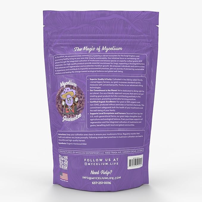 Mycelium Premium Mushroom Spawn Hardwood Alder I High Yield Organic Grain Feed I Indoor Mushroom Cultivation for Starter &amp Pro Home Growers I Non-GMO &amp Sourced from Local USA Farms 5lbs