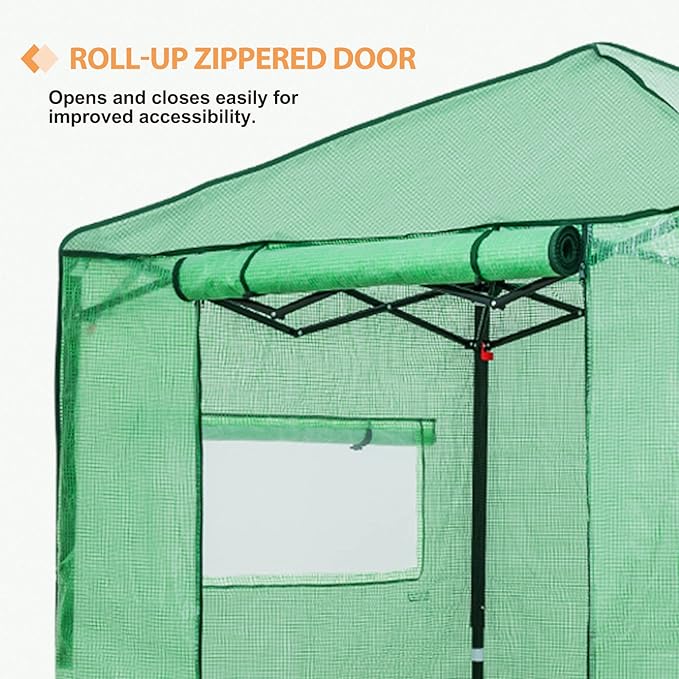 EAGLE PEAK Replacement Cover for 6x4 Portable Walk-in Pop up Greenhouse Front Roll-Up Zipper Entry Door and 2 Roll-Up Side Windows (Frame Not Included) Green