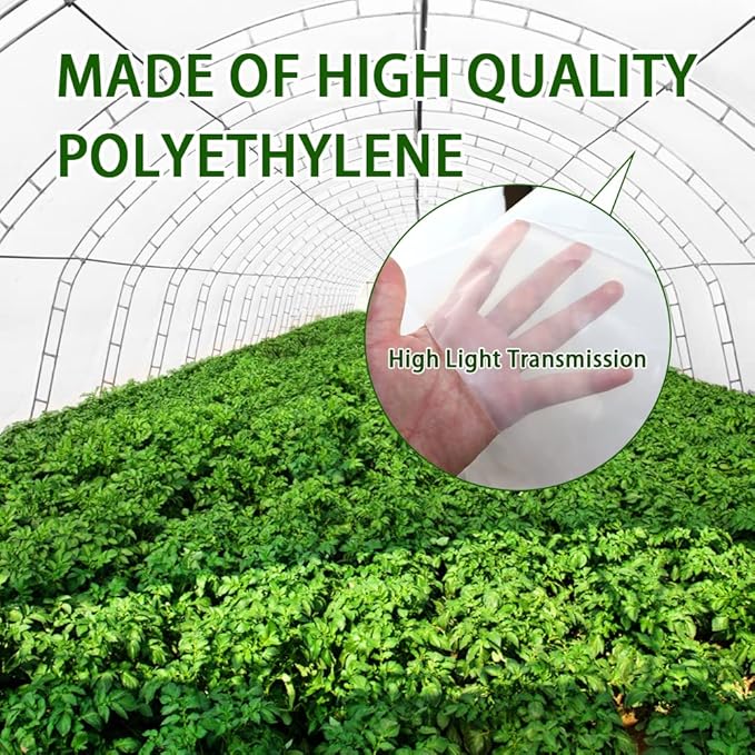 6 mil Greenhouse Plastic Film Sheeting Cover 8 x 26 Ft UV Resistant Clear Polyethylene Film Green House Hoop Farm Plastic Cover for Gardening Farming Agriculture