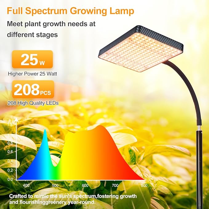 2026 Grow Light with Upgrade Stable Stand Bright Grow Lights for Indoor Tall Plants Bonsai Tree 4/8/12/16/20H Timer 25 Watt Power Draw NO Need Adapter 24-76 Height Adjustable