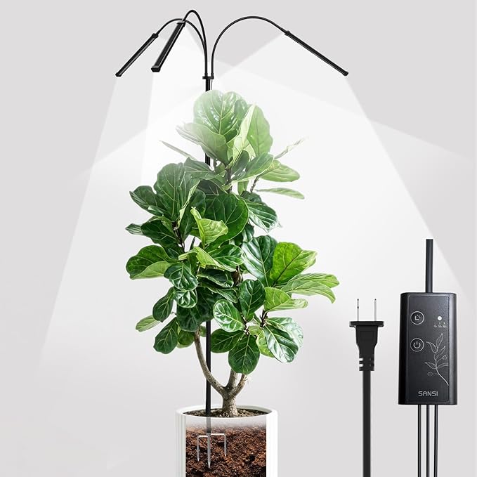 SANSI Grow Lights for Indoor Plants 45W Plant Lights for Indoor Growing High PPFD Full Spectrum 4/8/12H Timer 4-Level Dimmable 79-90 Height Adjustable for Large Tall Plants Upgraded Stakes