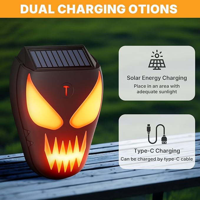 Solar Nocturnal Animal Repeller with Flickering Flame Effect Waterproof Outdoor Deterrent for Raccoon Coyote Fox Skunk Deer - Predator Light for Chicken Coop Garden