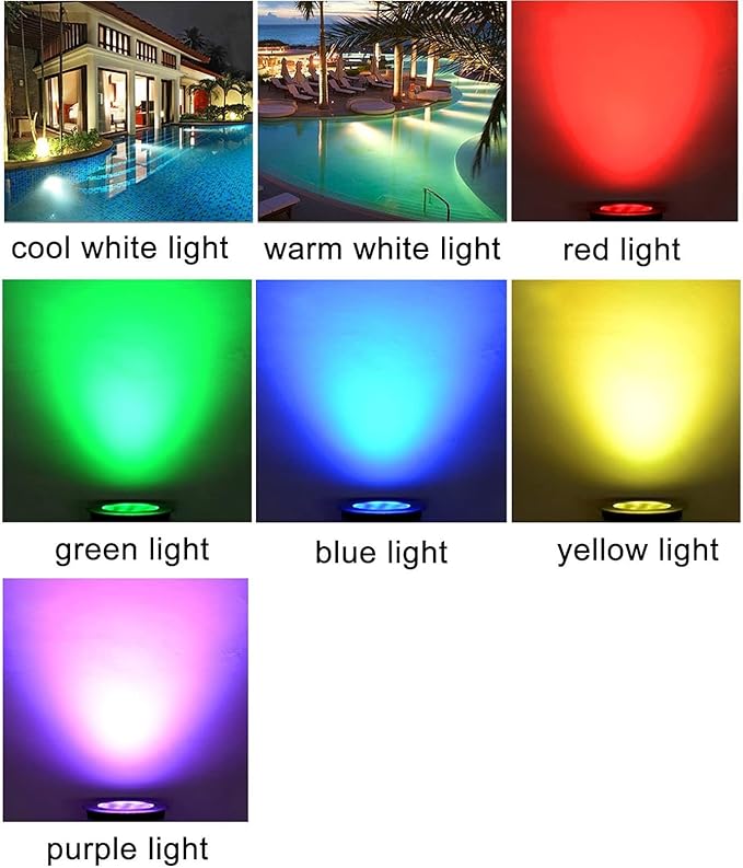24V IP68 Waterproof LED Landscape Lights - 12W RGB &amp 18W Yellow Buried Underwater Spotlights for Ponds &amp Pools