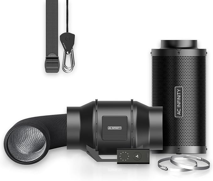 AC Infinity Air Filtration Kit 6” CLOUDLINE LITE Inline Fan and Carbon Filter Combo Cooling and Ventilation System for Grow Tents Hydroponics Indoor Gardening