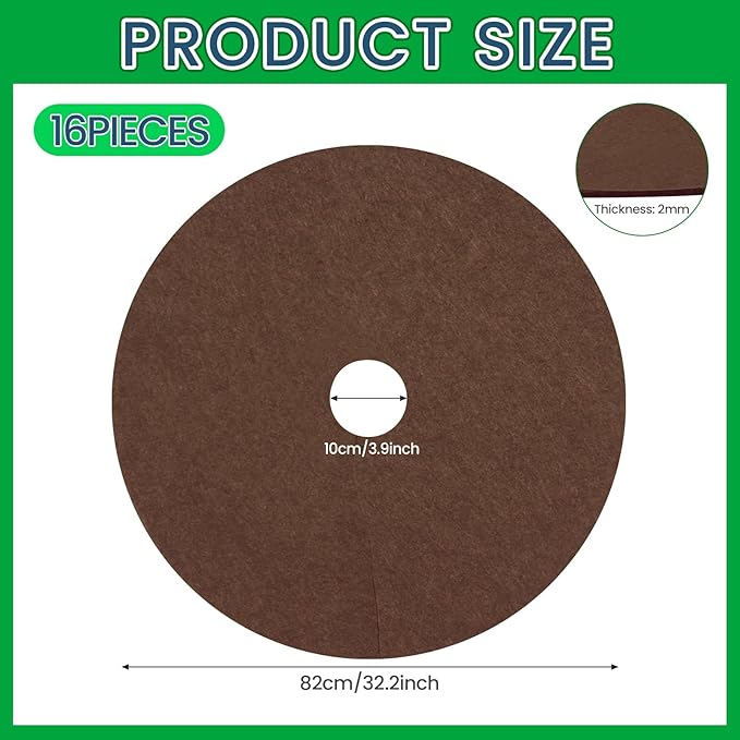 Shimeyao 16 Pcs 32.2 Inch Non Woven Tree Mulch Ring Round Tree Weed Barrier Mat Reusable Landscape Protector Base Barrier Fabric for Weed Root Protection (Coffee)