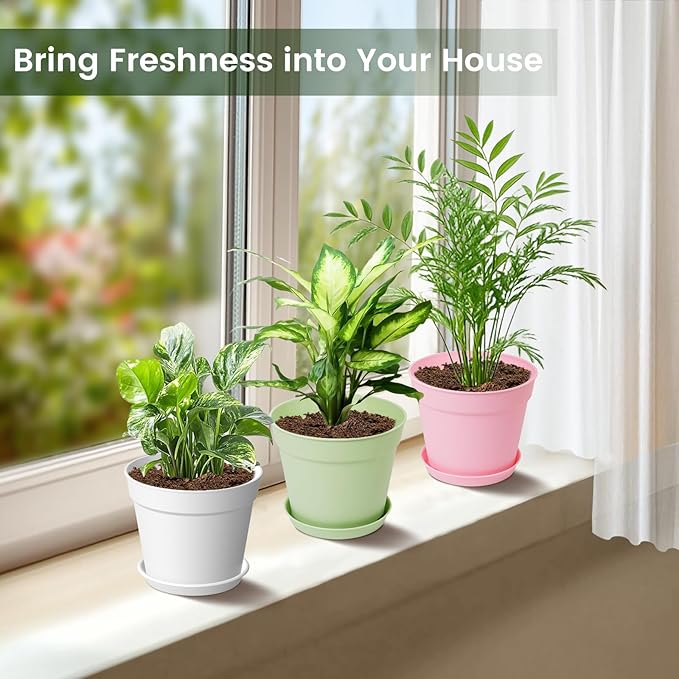20 Pack 6 Inch Plant Pots with Drainage and Saucers White Plastic Flower Pots for Indoor and Outdoor Plants Stackable Nursery Planters for Houseplants and Herbs Colorful