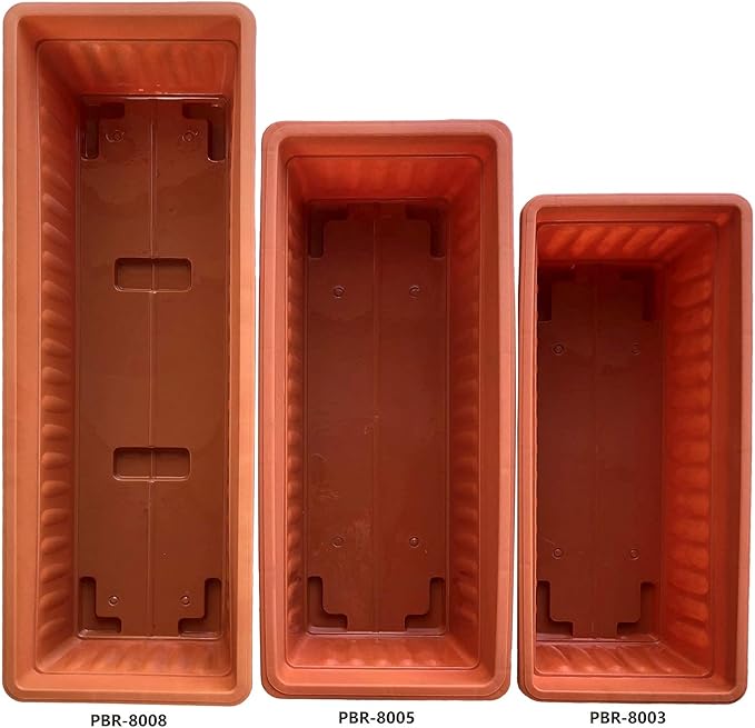 5 pcs / Length 16.8 inch Brick Red Plastic Window Plants Boxes with Tray/ for FlowerVegetablesPlants Nursery Seedling in The GardenPatioIndoor OutdoorPBR8003-5-T23.25 inx8 inx5.75 in