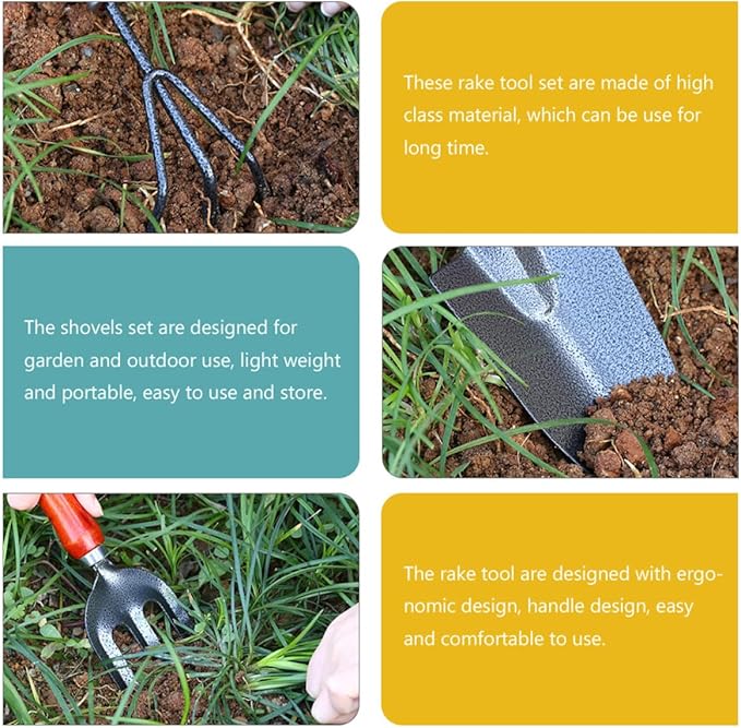 5pcs Garden Tool Set with Planting Shovels and Outdoor Rake Steel Hand Tools for Flower Beds and Vegetable Gardens Sturdy Gardening Equipment for Home Use