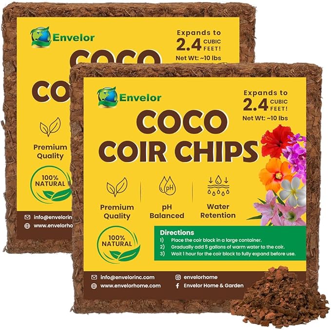 Coco Coir Husk Chips 2-Pack – 2.4 Cu. Ft. Compressed Coconut Coir Bricks 10 lb. Natural Substrate for Indoor &amp Outdoor Use Orchid Bark Alternative Orchid Potting Mix Indoor Plant Soil