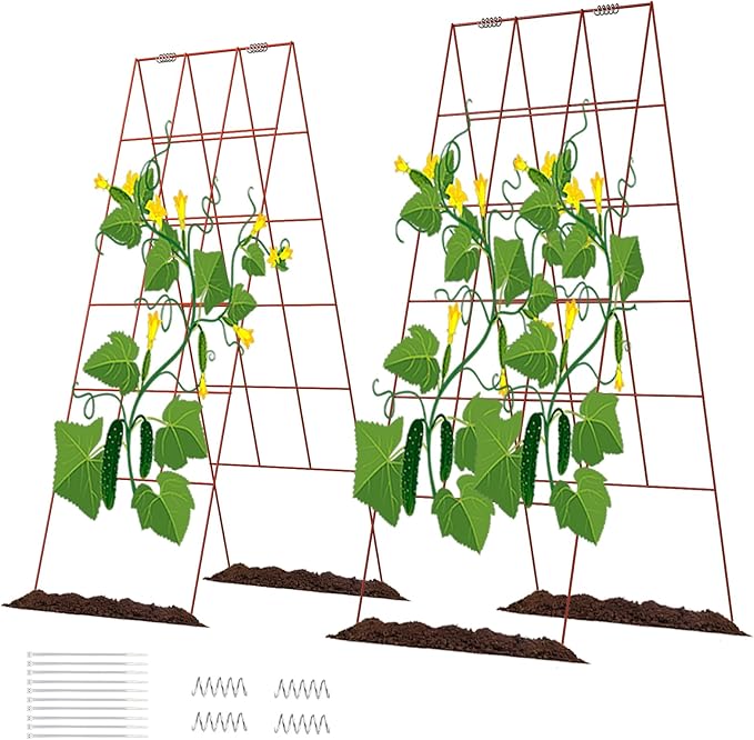 DOEWORKS Cucumber Trellis 48 High Foldable A Frame Garden Trellis 2 Pack Plant Support for Climbing Cucumber Beans Tomatoes Flowers Red