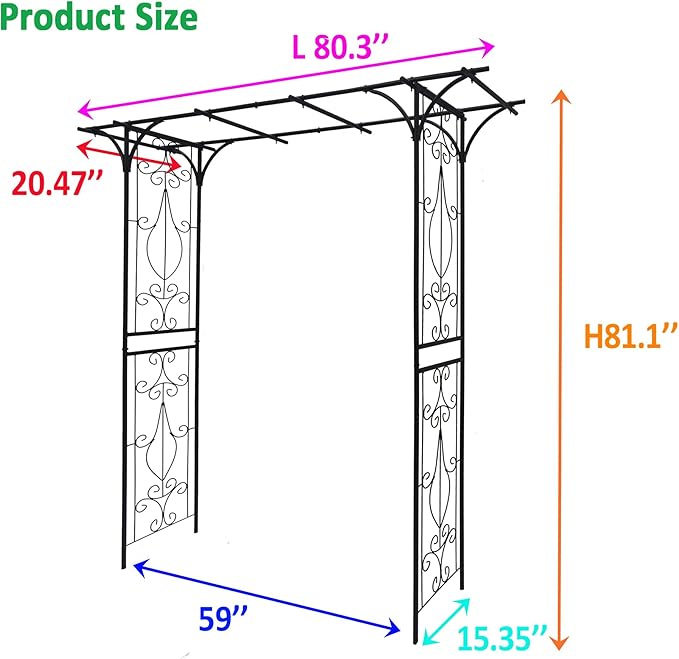 Metal Garden Arch Outdoor Garden Trellis for Climbing Plants Wedding Arch for Ceremony Trellis Arch Arbor for Lawn Patio and Backyard 80.3''L x 20.47''W x 81.1''H Black