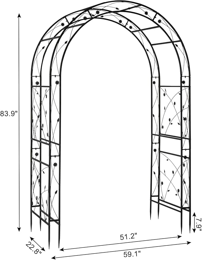 VINGLI Garden Arbor Arch for Wedding Ceremony Party Christmas Garden Decor Steel Garden Trellis for Plant Climbing Pergola for Garden Backyard Lawn (Black-59x84)