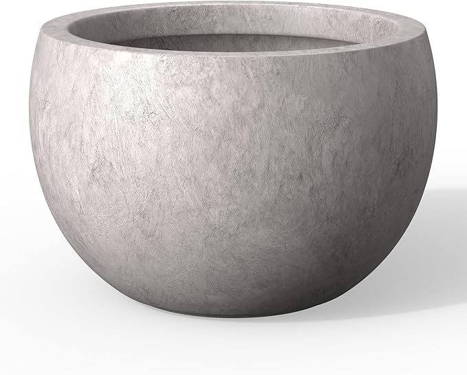 Kante 15.7 Dia Round Concrete Planter Outdoor/Indoor Large Bowl Plant Pots with Drainage Hole and Rubber Plug for Garden Patio Balcony Home Light Gray