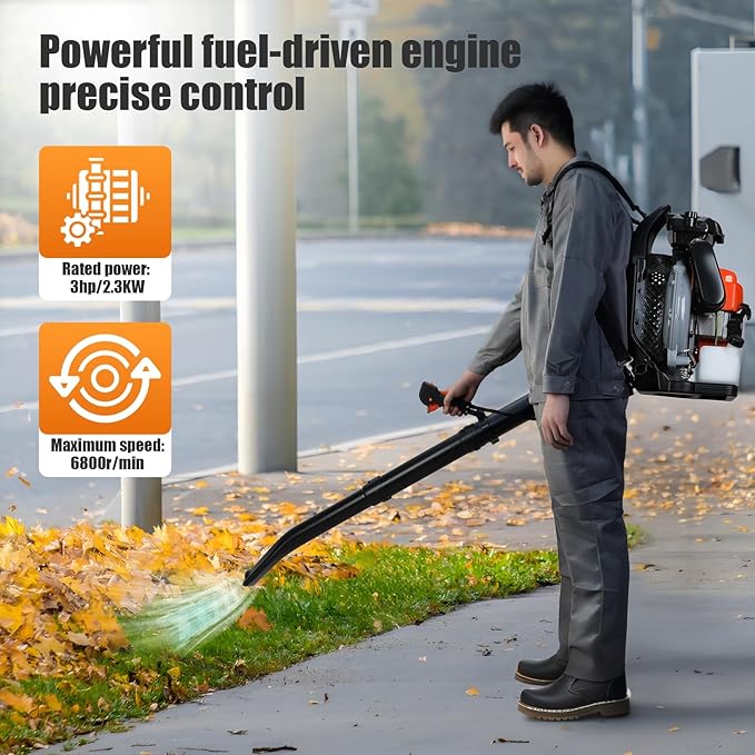 65cc Backpack Leaf Blower - 200MPH Gas Leaf Blower High-Velocity Strong Wind Back Pack Leafs Blowers with 1.7L Tank for Lawn Garden &amp Commercial Use Orange