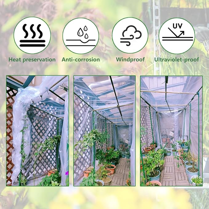 12x26ft Greenhouse Plastic Film Sheeting 6 mil Polyethylene Greenhouse Film Hoop UV Resistant Clear for Outdoor Plants Clear Floating Row Cover