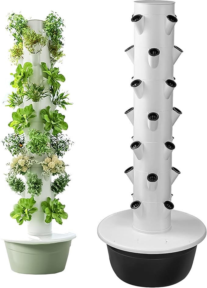 5/7/9-Tier Vertical Hydroponic Growing System - Space Saving Indoor Herb Garden Kit for 20-36 Plants Soilless Aeroponic Tower for Lettuce Basil Strawberries (Black 7-Layer Grower)