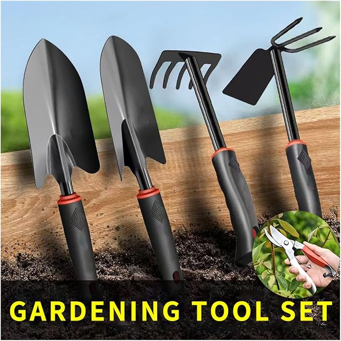5-Piece Garden Tool Set: Shovel Pruner Hoe Rake