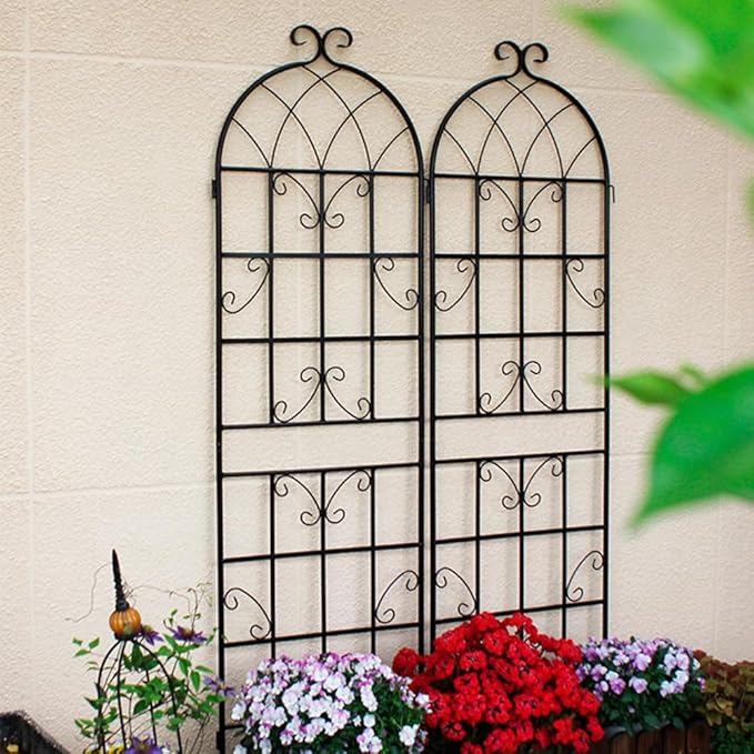 Sturdy Metal Garden Trellis for Climbing Plants – Rust Resistant Outdoor Flower Support with Decorative Lattice Design (4 Pack-Black)