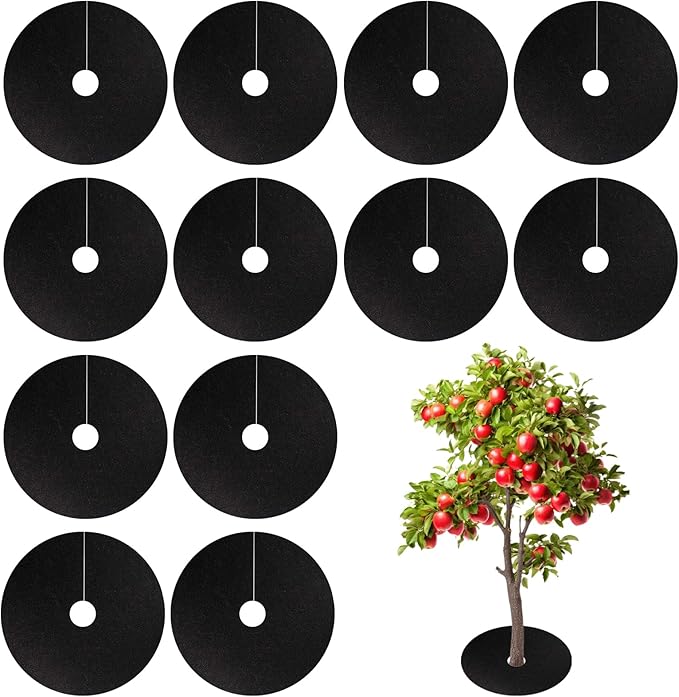 Qivine 12Pack Tree Mulch Ring 20.5 Non-Woven Tree Ring Mulch Mat Reusable Tree Weed Barrier Ring Mat Garden Weed Barrier Landscape Fabric for Weed Control Root Protection