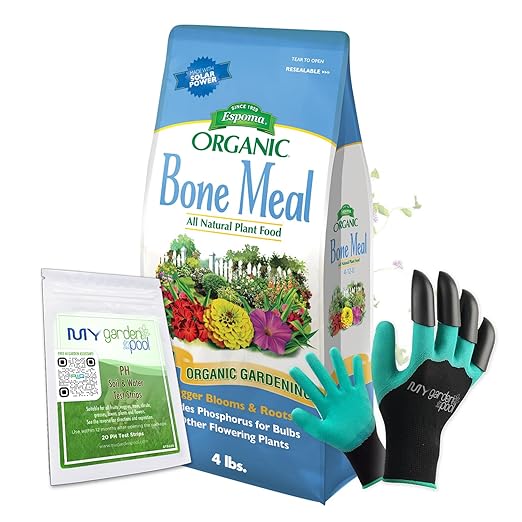 Espoma BM04 Bone Meal 4 lb. - Boost Your Plant Growth with My Garden Pool PH Soil Test Strips 20 ct and My Garden Pool Gardening Claw Gloves and Garden-IQ Smart Gardening AI Assistant!.