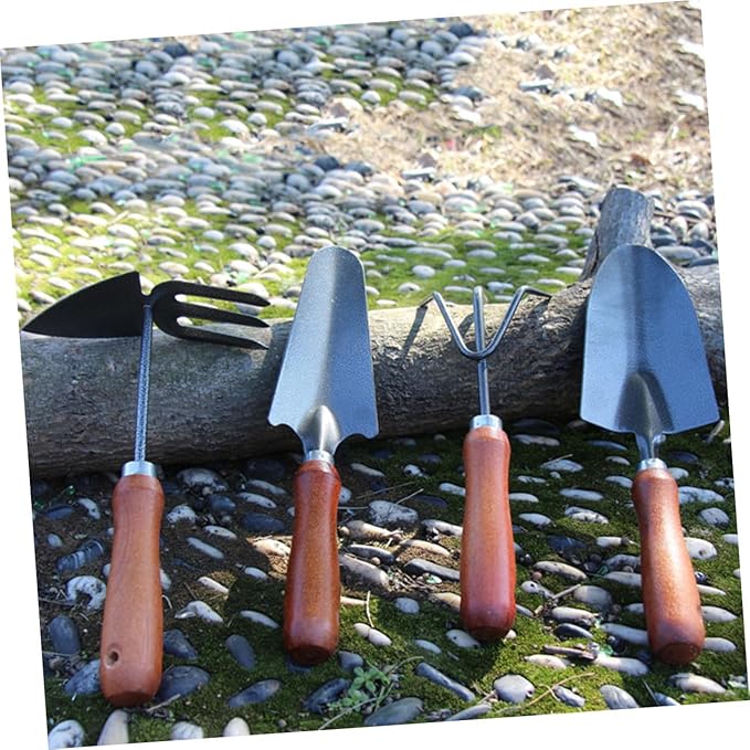 4pcs Thickened Mini Garden Tool Set Iron Spade with Handle for Planting Transplanting Weeding Lightweight Gardening Tools Combination for Gardeners