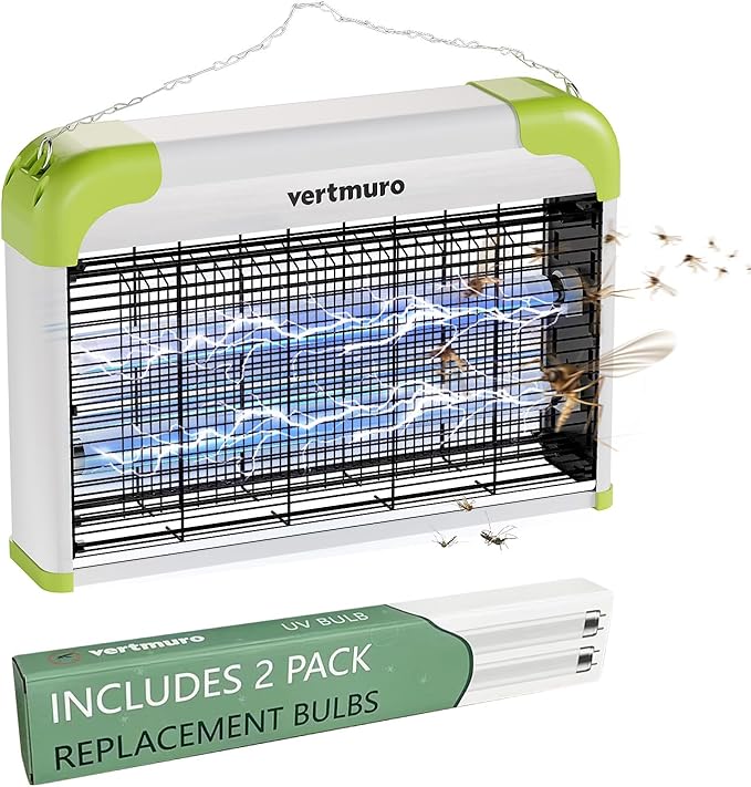 20W Electric Bug Zapper Indoor Fly Insect Killer with 3000V Grid UV Light Mosquito Gnat Zapper w 2 Replacement Bulbs for Home Kitchen Restaurant Garage