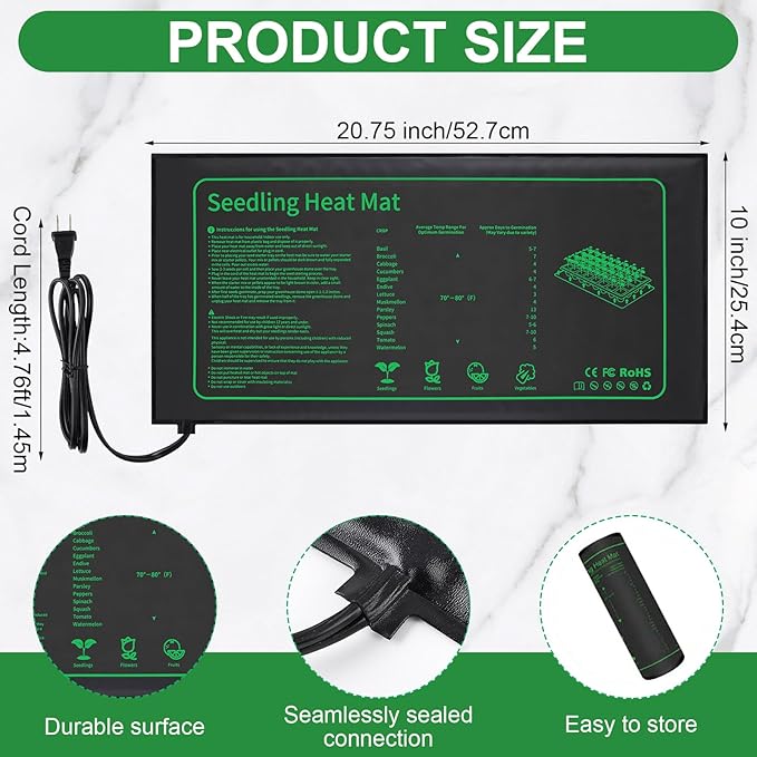 Ganeen Seedling Heat Mat 8 Pack – 10x20.75 Inch Waterproof Durable Warm Hydroponic Heating Pad Bulk for Seed Starting Indoor Gardening &amp Greenhouse Seed Germination
