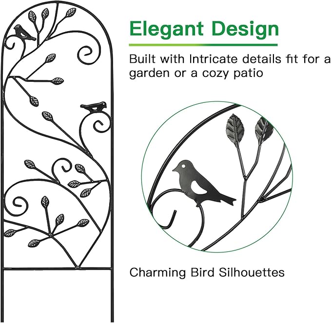 AMAGABELI GARDEN &amp HOME 2 Pack Garden Trellis for Climbing Plants 47 x 16 Black Iron Potted Support Vines Metal Wire Plant Trellis for Climbing Vegetables Flower Patio Roses Cucumbers Supports