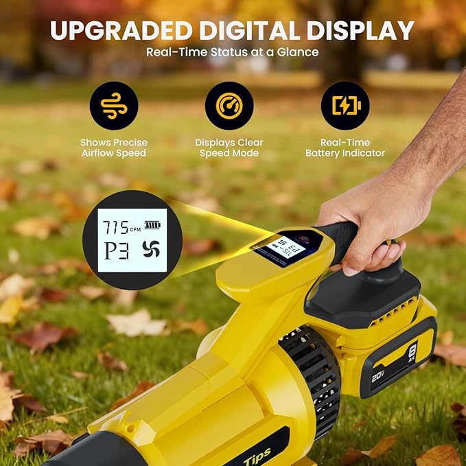 Cordless Leaf Blower for Dewalt 20V Max Battery (Tool Only) – Powerful Brushless Motor Delivers Up to 715 CFM &amp 150 MPH 3-Speed LED Display Control Lightweight Design for Yard Lawn Driveway S