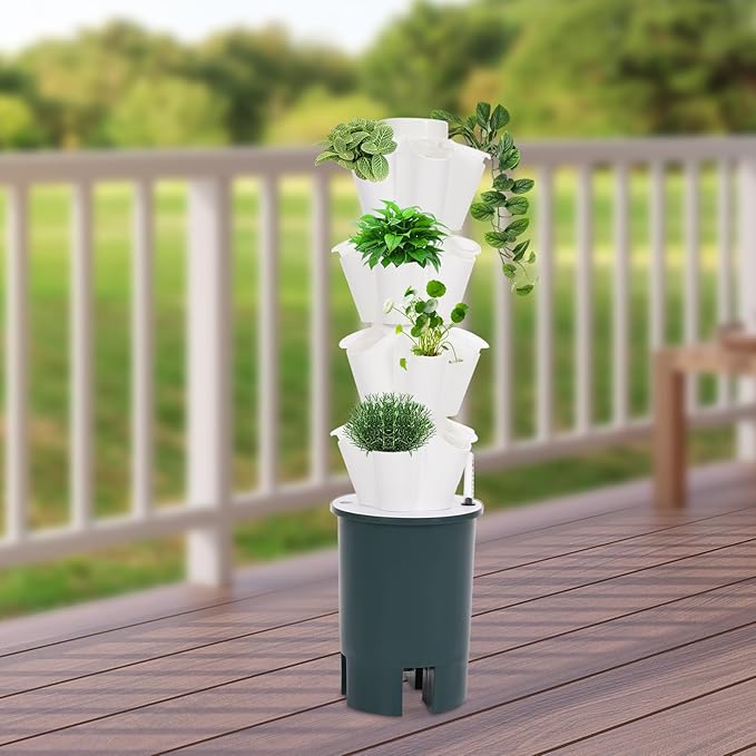 20 Growing Grooves Hydroponic Growing Kit Hydroponic Growing Tower Set Vertical Vegetable Plant Tower Self-Watering Garden Planter Tower (20 Growing Grooves)