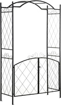 85 Garden Arch Arbor Metal Arch Trellis with Gate Garden Archway for Climbing Vines Wedding Ceremony Decoration Black