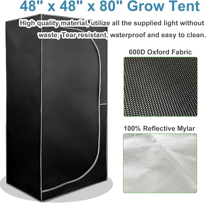 4x4 Grow Tent Kit Complete High Reflective Mylar Indoor Grow Tent 48x48x80+ LED Grow Light Combo Hydroponics Indoor Plant Growing Tent System (Upgraded Grow Tent Kit)