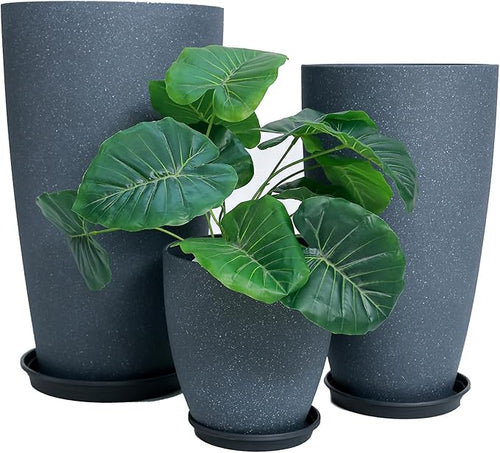 24/21/11 Inch Tall Planter Pots Garden Plastic Planters - Set of 3 for Indoor &amp Outdoor Use - Decorative Lightweight Flower Pots (Dark Grey)