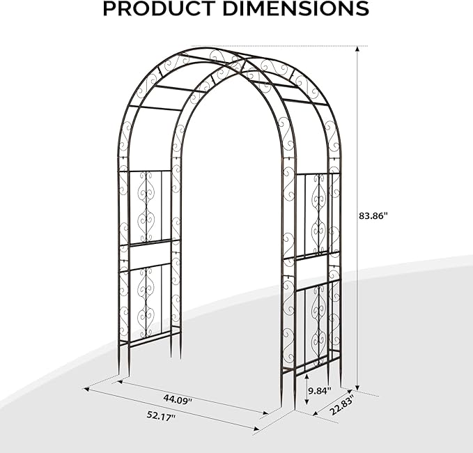 Outvita Garden Arch Arbor Heavy Duty Metal Arbour Archway Decorative Frame Stand Trellis for Wedding Ceremony Party Plant Climbing Rose Vines Lawn Courtyard Patio Bronze