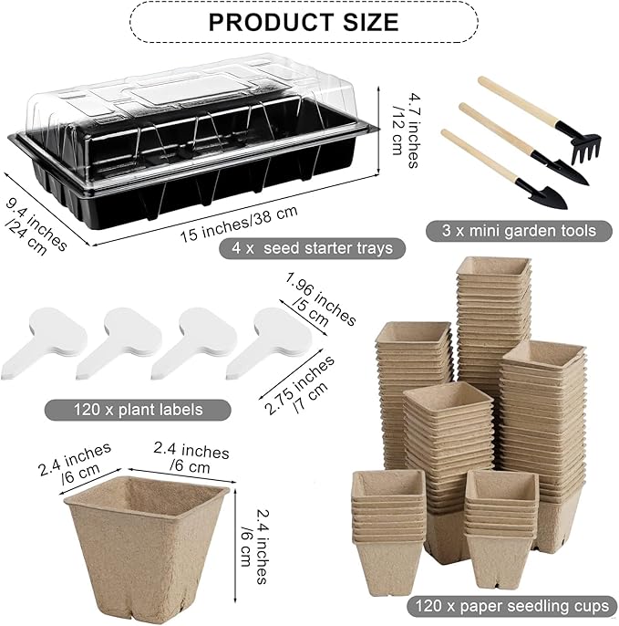 Aodaer 247 Pack Seed Starter Kit Including Peat Pots for Seedlings Seed Starter Tray with Plant Labels Tool Plastic Growing Trays Germination Tray Paper Seedling Cups for Indoor Outdoor Garden