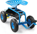 Rolling Garden Work Seat with 360-Degree Swivel Seat Adjustable Height Gardening Stool with Steering Handle and Tool Storage
