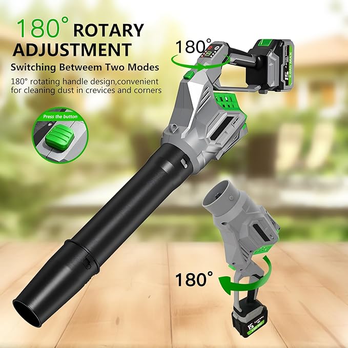 Leaf Blower Cordless 2x21V 6.0 Ah Battery and Charger 680CFM 190MPH Electric Blower 3-Variable Speed &amp Turbo Mode Handheld Leaf Blower Battery Powered for Blowing Leaves Dust Snow