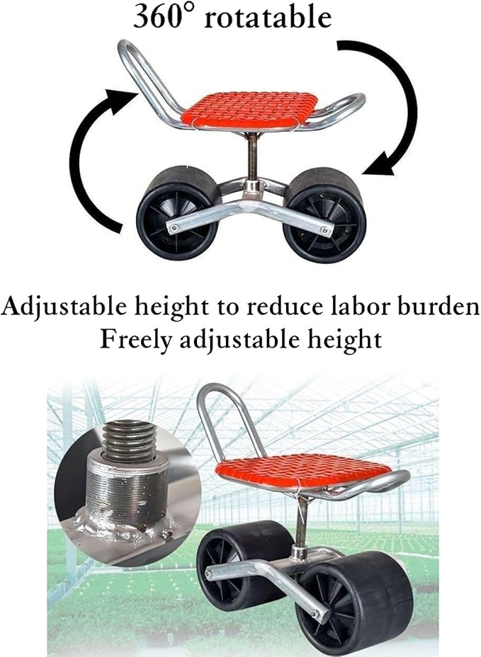 Outdoor Lawn Yard Rolling Work Seat 360 Degree Swivel Height-Adjustable Chair Foldable Garden with Wheelsfor Planting(2-Wheeled)