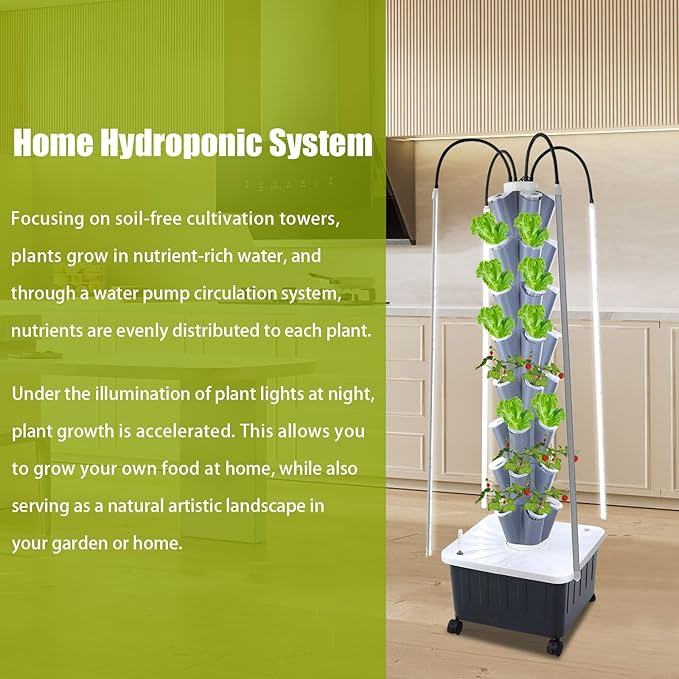 Hydroponics Growing System Tower Kit with Led Light 40pods Vertical Hydroponic Tower Hydroponics Tower Indoor Garden for Herbs Fruits and Vegetables (8 Layer)