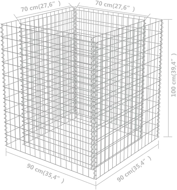 Gabion Planter Galvanized Steel Metal Box: Outdoor Large Bed for Gardening Flower and Plant Growing 35.4x35.4x39.4