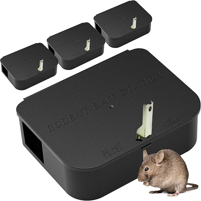 Rat Station Box with 1 Key Complete Rodent Solution Keeps Rats Away Pet &amp Child-Safe Lock &amp Key Available Reusable &amp Long-Lasting Indoor &amp Outdoor 4 Pack