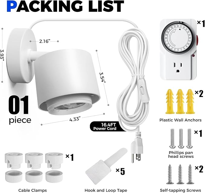 Barrina TR40a Track Grow Light for Indoor Plants 40W Wall-Mounted Grow Bulbs with Adjustable Beam Angle (15°-60°) 5000K Full Spectrum Plant Spotlight with Timer &amp 16.4' Power Cord 1-Pack