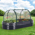 IDEALHOUSE 6'×3'×1' Oval Galvanized Steel Raised Garden Bed Kit with Removable Zippered PVC Cover &amp Open Base Outdoor Metal Planter Box for Vegetables Flowers Herbs Gray