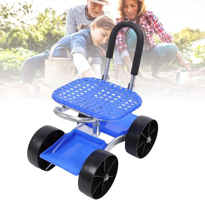 Pssopp Garden Cart Rolling Work Seat360 Degree Swivel Seat Garden Rolling Stools with Wheels for Outdoor Patio Yard Planting Work Scene