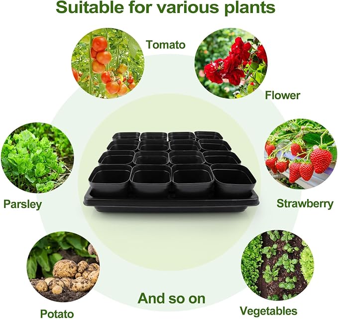 80Pcs 2.5inch Square Nursery Pots with 5Pcs Seed Starting Trays Seed Starter Tray Kit Seeds Starting Germination Seeding Pots with Drain Holes Small Plant Nursery Propagation