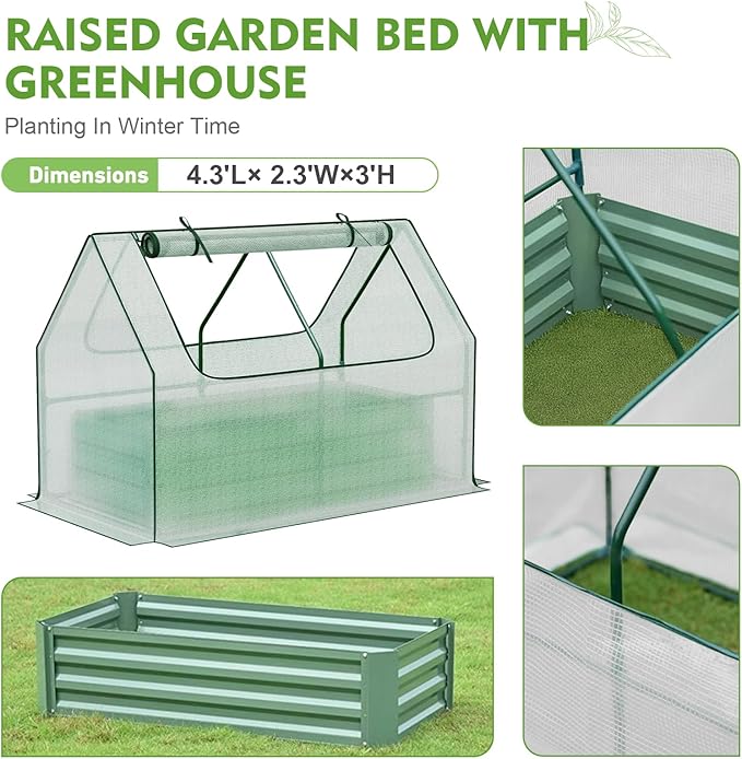 BPS Raised Garden Bed Set 4x2x1 FT Metal Bottomless Flower Bed with PE Cover for Outdoor Planting White