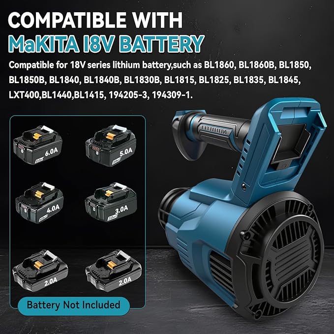 Cordless Leaf Blower Compatible with Makita 18v Battery Brushless Motor 130mph Wind Speed 480cfm Air Volume 3 Speed Adjustment with Dual Nozzles for Yard Snow Dust Leaves Cleaning