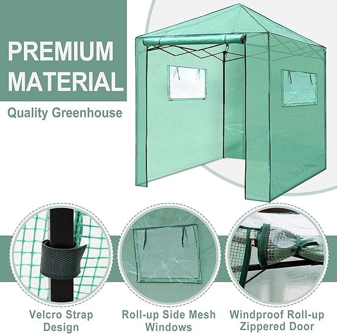 PexFix 8'x 8' Portable Walk-in Greenhouse for Outdoor &amp Indoor Easy to Assemble Pop up Grow Greenhouses with Sturdy PE Cover and Roll-Up Windows &amp Door for Flowers Fruits Herbs Growing