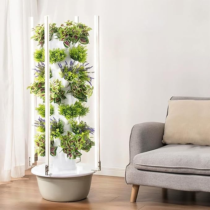 Hydroponic Growing TowerVertical PlanterVertical Garden Tower with LED Grow Lightswith Hydrating Pump Adapterfor Indoor Herbs Fruits and Vegetables9Layers